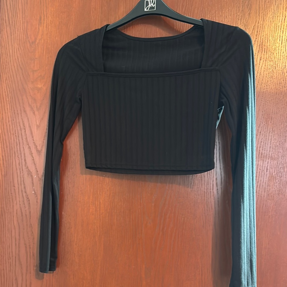 Black Ribbed Long Sleeve Top